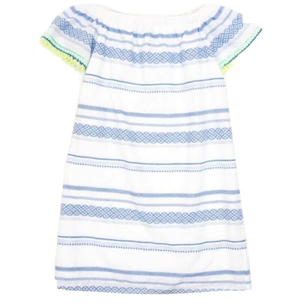 Buckley K Tala Off Shoulder Short Sleeve Dress White Blue Embroidered XS $228